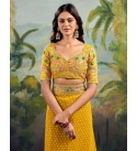 Embellished, Embroidered, Printed Bandhani Georgette, Lace Saree  (Yellow)