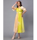 Women Fit and Flare Light Green, Beige, White Midi/Calf Length Dress