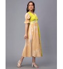 Women Fit and Flare Light Green, Beige, White Midi/Calf Length Dress