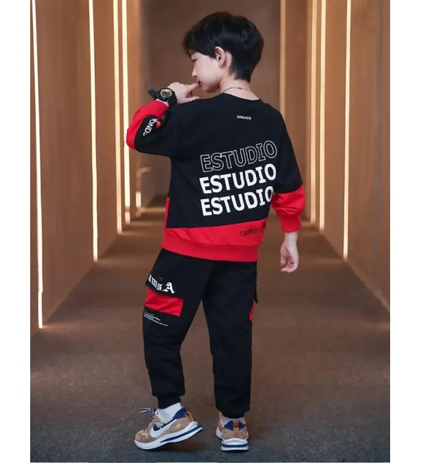 Baby Boys Casual T-shirt Track Pants  (Red)