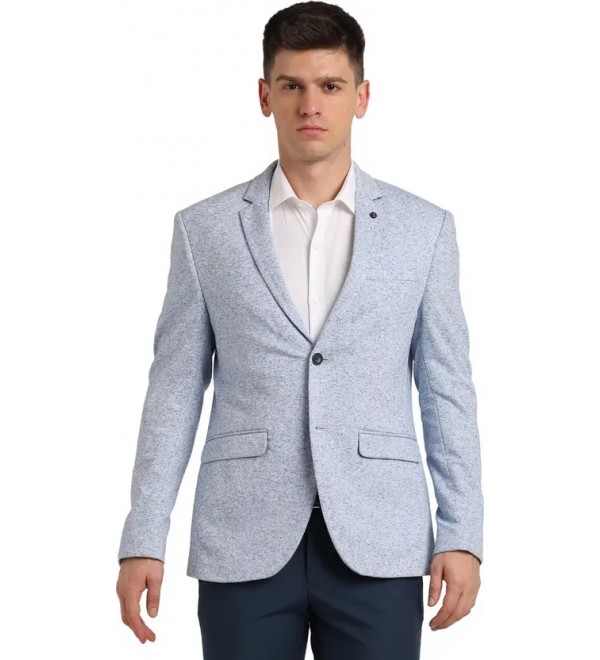 Men Self Design Single Breasted Casual Blazer  (Blue)