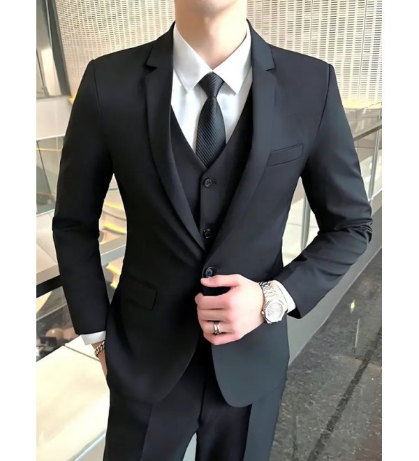 Men 3 Piece Suit Solid Suit
