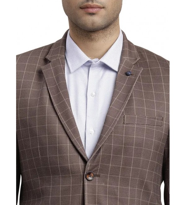 Men Checkered Single Breasted Casual Blazer  (Brown)