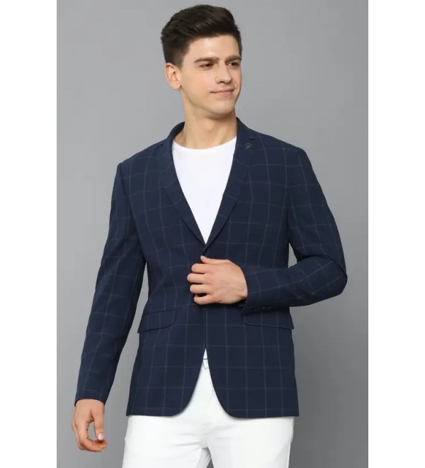 Men Checkered Single Breasted Casual Blazer  (Dark Blue) Special price