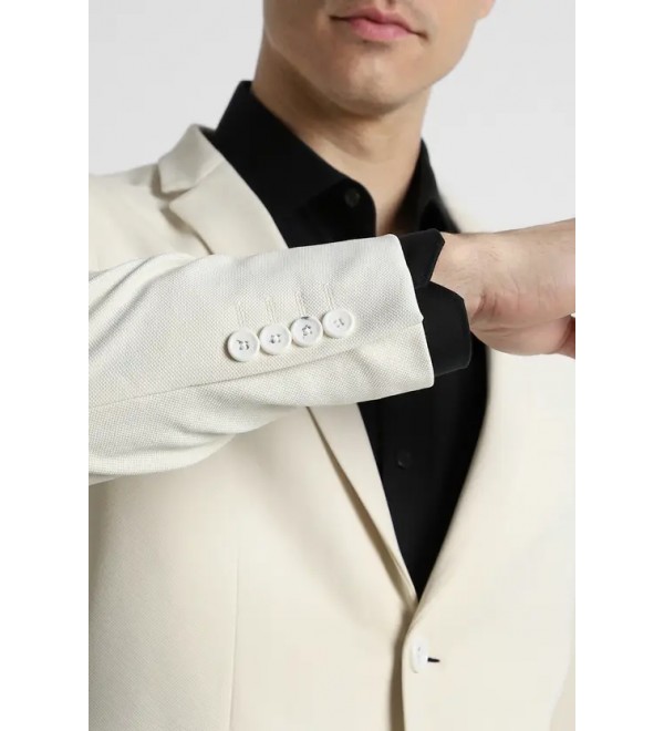 Men Solid Single Breasted Casual Blazer  (Beige)