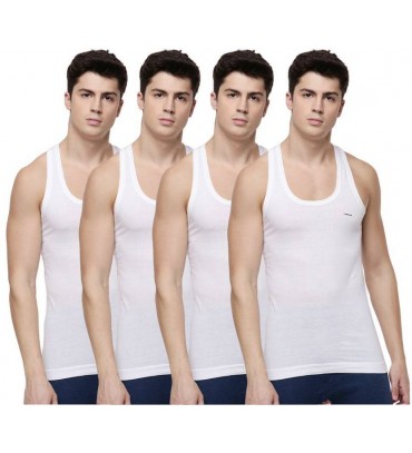 Pack of 4 Dollar Lehar Men Combed Cotton Round Neck Vest -Pack of 4- White Men Vest