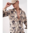 Men Slim Fit Self Design Cut Away Collar Casual Shirt