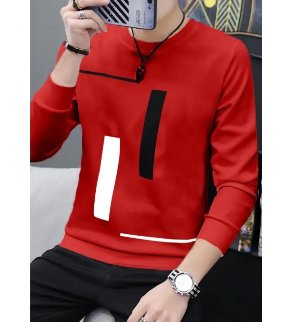 Men Printed Round Neck Pure Cotton Red T-Shirt