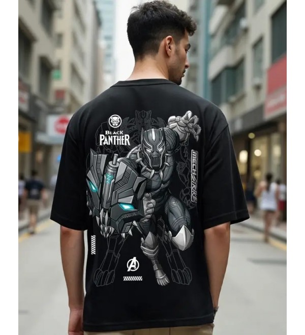 Black Panther Men Graphic Print Round Neck Pure Cotton Black T-Shirt