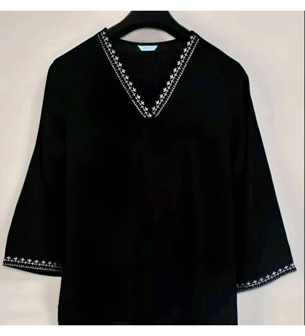 Casual Flared Sleeves Printed Women Black Top