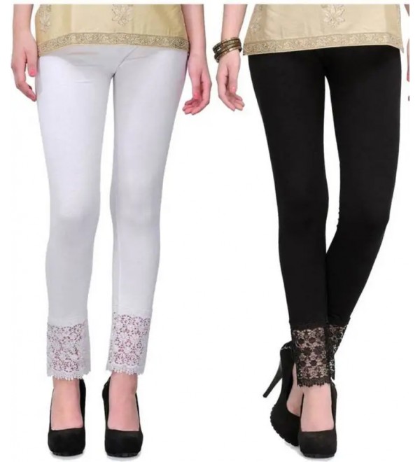 PI World Ethnic Wear Legging  (White, Black, Solid)