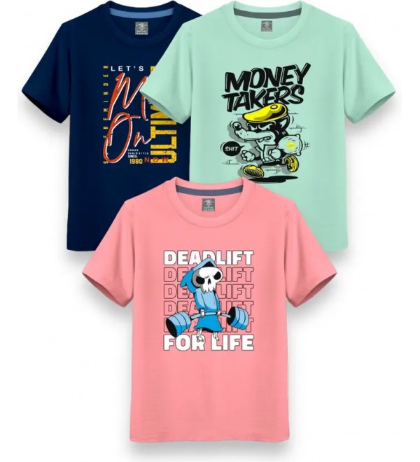 Boys & Girls Printed Cotton Blend Regular T Shirt  (Multicolor, Pack of 3)