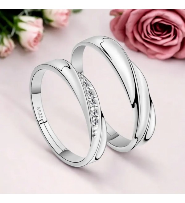 Adjustable Couple for lovers & valentine Gift Set for Men and Women Alloy, Zinc Sterling Silver Plated Ring
