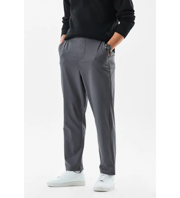 Men Relaxed Grey Polyester Trousers