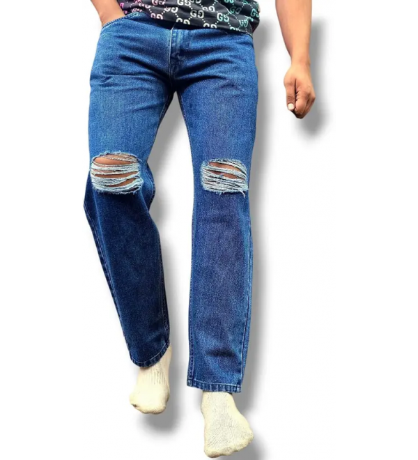 Men Loose Fit Mid Rise Blue Jeans