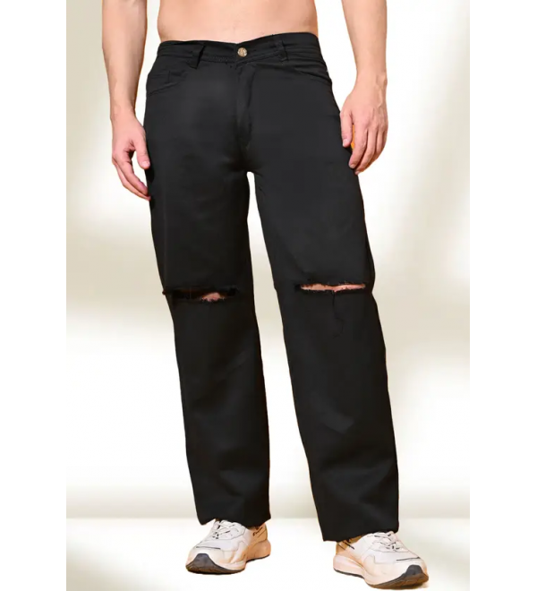 Men Loose Fit Mid Rise Black Jeans