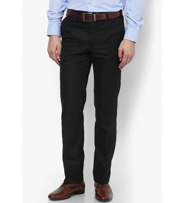 Men Regular Fit Black Viscose Rayon Trousers