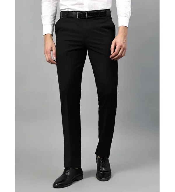 Men Regular Fit Black Cotton Blend Trousers