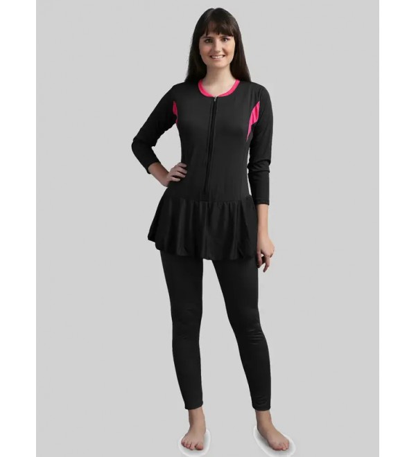 Full Length Padded One Piece Swimsuits Swimming Costume Solid Women Swim-dress Black Swimsuit