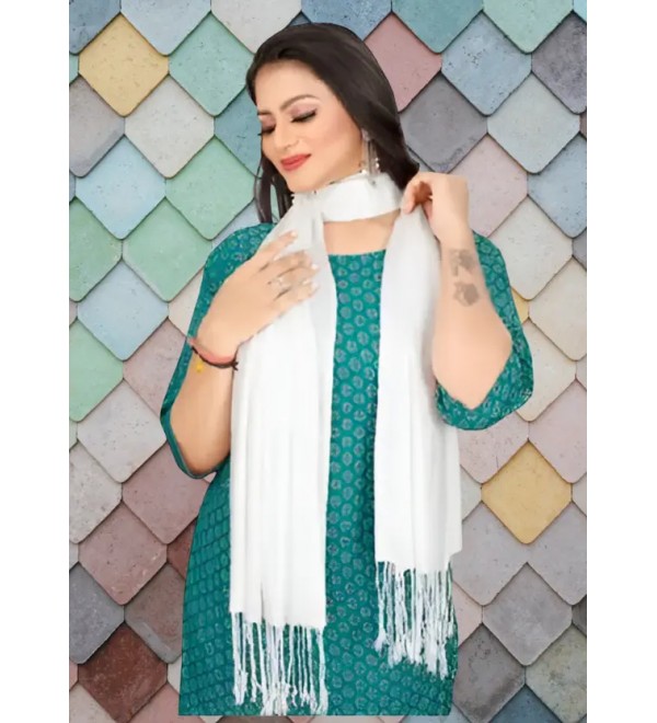 Collective Stitch Cotton Solid Women Shawl  (White)