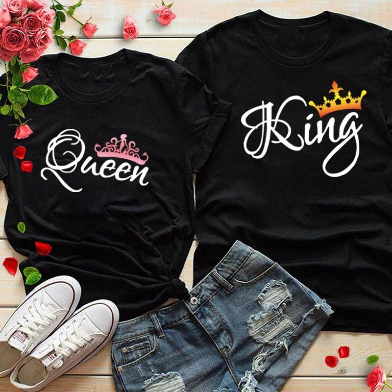 Crown Print Couple T Shirt Lovers Short Sleeve O Neck Loose Tshirt Fashion Woman Man Tee Shirt Tops Clothes - Image 4
