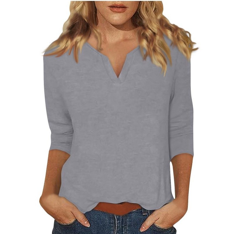 Three-quarter-sleeve Solid-color T-shirt Top - Image 4