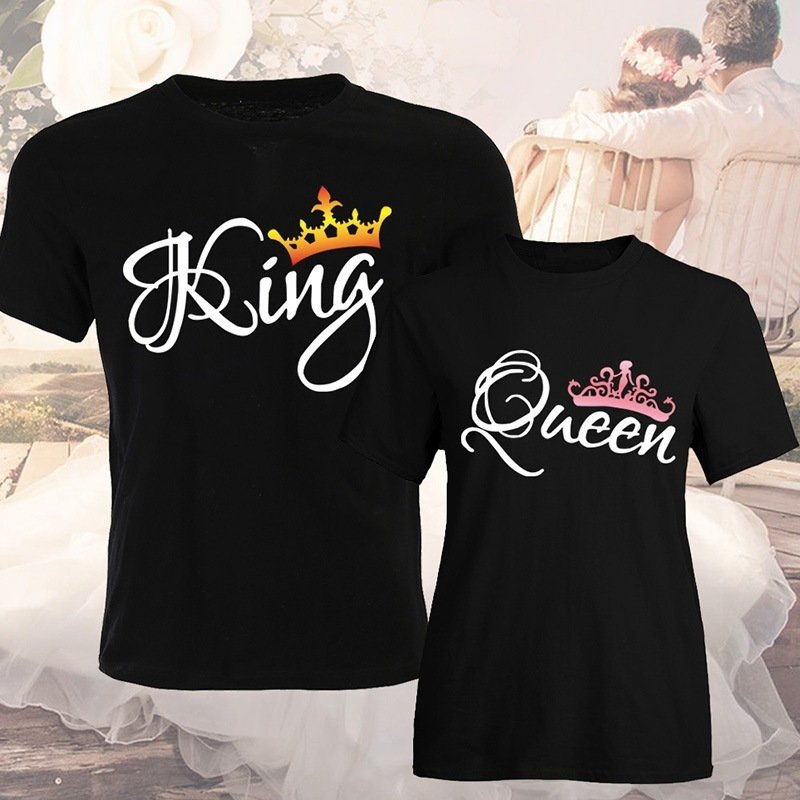 Crown Print Couple T Shirt Lovers Short Sleeve O Neck Loose Tshirt Fashion Woman Man Tee Shirt Tops Clothes - Image 6