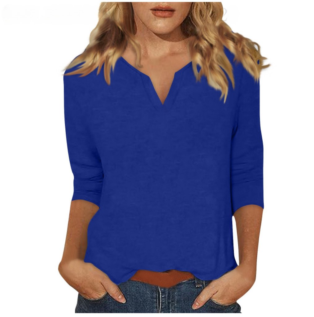 Three-quarter-sleeve Solid-color T-shirt Top - Image 9
