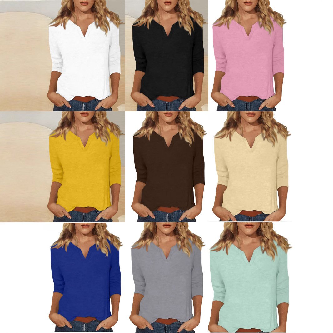 Three-quarter-sleeve Solid-color T-shirt Top - Image 2