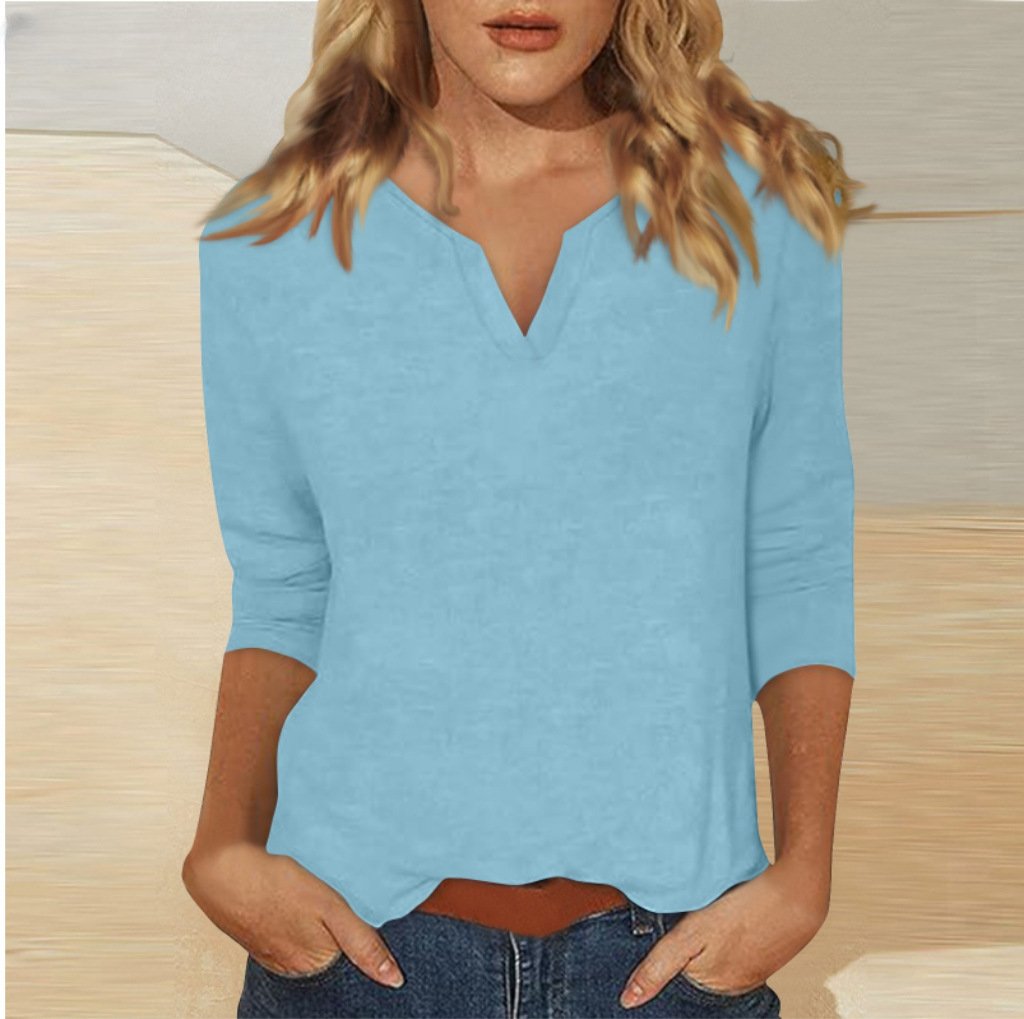 Three-quarter-sleeve Solid-color T-shirt Top - Image 10