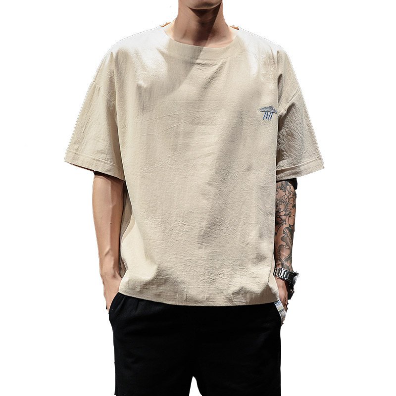 Embroidered Cotton Linen Half Sleeve Top Chinese Style Plus Size Summer Men's Loose TShirt - Image 3