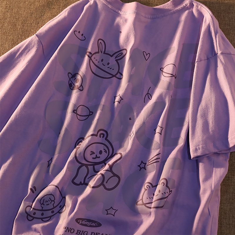 Escape From The Earth Japanese Cartoon Shortsleeved Tshirt Female Cotton Loose Couple Soft Girl Top - Image 5