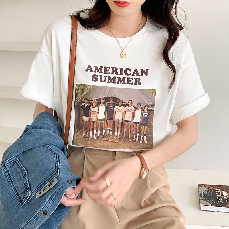 Vintage Print Crew Neck Oversized Loose Half Sleeve TShirt - Image 3