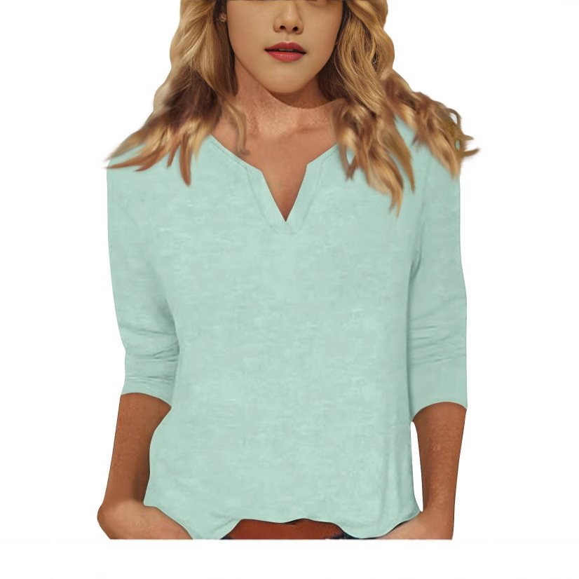 Three-quarter-sleeve Solid-color T-shirt Top - Image 3