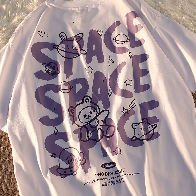 Escape From The Earth Japanese Cartoon Shortsleeved Tshirt Female Cotton Loose Couple Soft Girl Top - Image 4