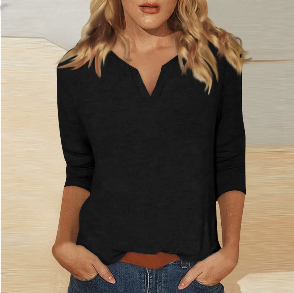 Three-quarter-sleeve Solid-color T-shirt Top - Image 7